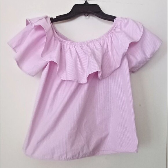 Potter’s Pot Top Shirt Sz L Women Pink Ruffle Off Shoulder Boho Softgirl Vtg - Picture 2 of 5